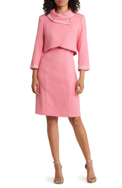Tahari Asl Beaded Dress Suit In Pink