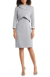 Tahari Asl Beaded Jacket & Sheath Dress In Grey