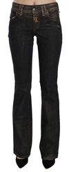 John Galliano Black Washed Mid Waist Flared Denim Pants Cotton In Black
