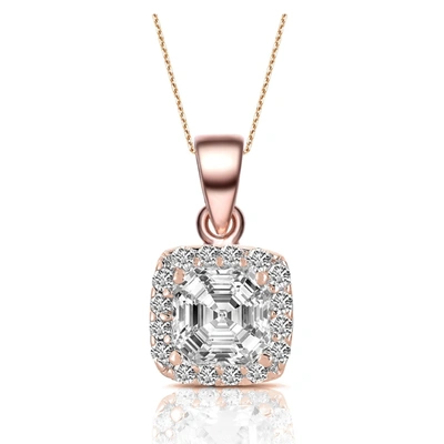 Genevive Gv Rose Gold Overlay Clear Cubic Zirconia Encrusted Necklace In Silver