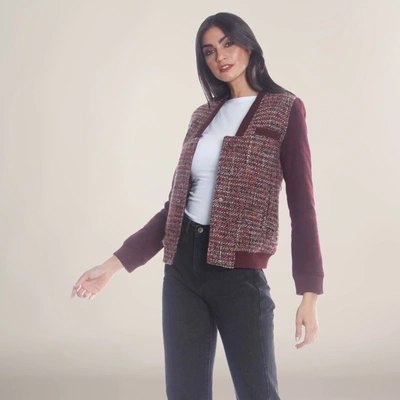 Members Only Women's Updated Tweed Varsity Jacket With Contrast Sleeve In White