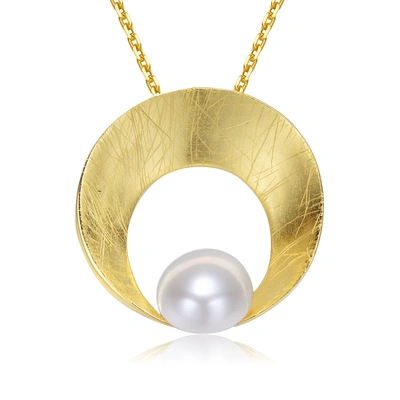 Genevive Sterling Silver Gold Plated Freshwater Pearl Open Pendant Necklace