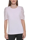 DKNY WOMENS JERSEY SHEER TRIM PULLOVER TOP
