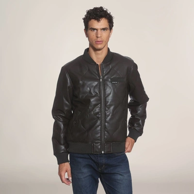 Members Only Men's Faux Leather Oval Quilted Bomber Jacket In Black