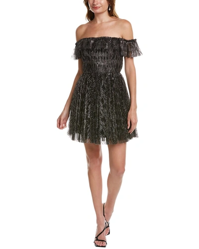 ml Monique Lhuillier Off-the-shoulder Ruffled Glittered Tulle Mini Dress In Black