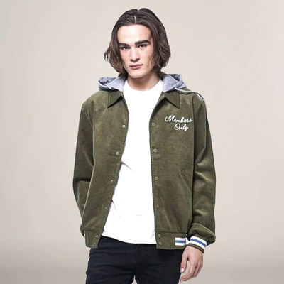 Members Only Men's Corduroy Varsity Jacket With Hood In Green