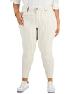 TOMMY HILFIGER PLUS GINGHAM WOMENS CHECKERED ANKLE HIGH-WAIST PANTS