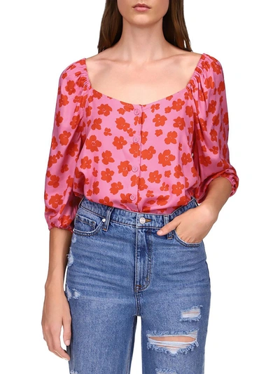 Sanctuary Womens Floral Print Peasant Top Button-down Top In Multi