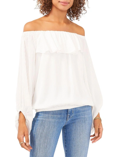 Vince Camuto Summer Heat Womens Satin Stripe Ruffled Blouse In White