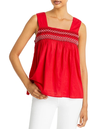 Bila Womens Cotton Smocked Tank Top In Red