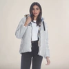 Members Only Women's Hi-shine Chevron Quilt Puffer With Looney Tunes Mashup Print Lining In Silver