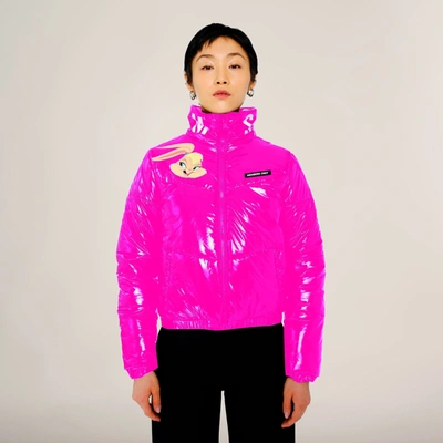 Members Only Women's Space Jam High Shine Puffer With Printed Jacket In Pink