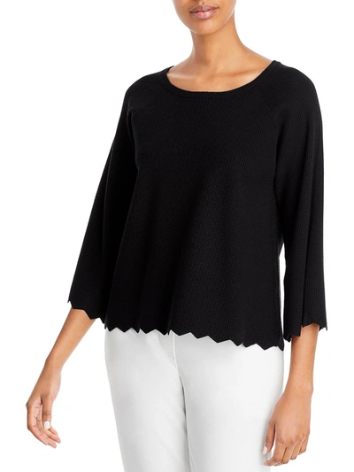 T Tahari Womens Ribbed Round-neck Pullover Sweater In Black