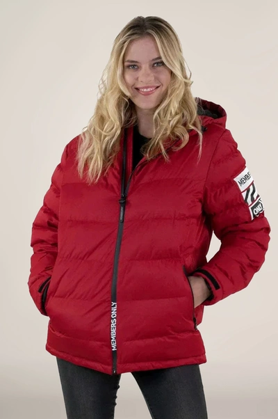 Members Only Women's Twill Puffer Oversized Jacket In Red