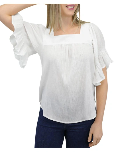 Beachlunchlounge Womens Crinkle Gauze Square-neck Pullover Top In White