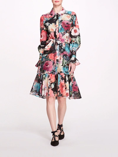 Marchesa Danica Shirtdress In Black Multi