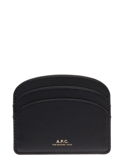 Apc A.p.c Woman's Demi Lune Black Leather  Card Holder  With Logo