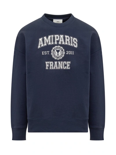 Ami Alexandre Mattiussi Logo Embroidery Sweatshirt In Marine Blue