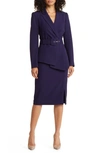 Tahari Asl Nested Belted Jacket And Skirt In Midnight Navy