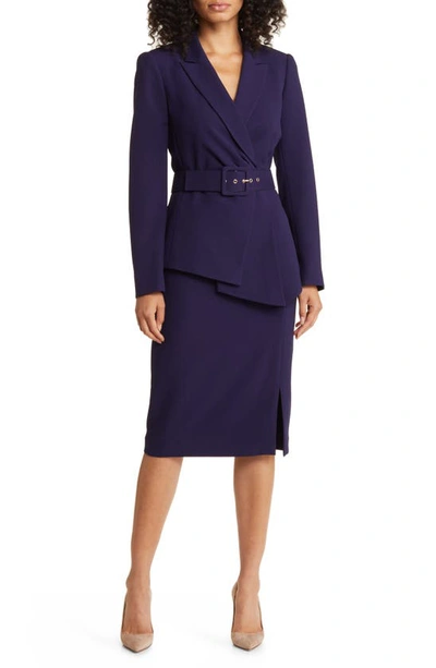 Tahari Asl Nested Belted Jacket And Skirt In Midnight Navy