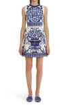 Dolce & Gabbana Short Majolica-print Brocade Dress In Blue