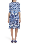 Dolce & Gabbana Printed Silk-blend Midi Dress In Navy White