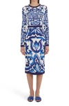 Dolce & Gabbana Blu Mediterraneo Painterly Long-sleeve Midi-dress In Navy White
