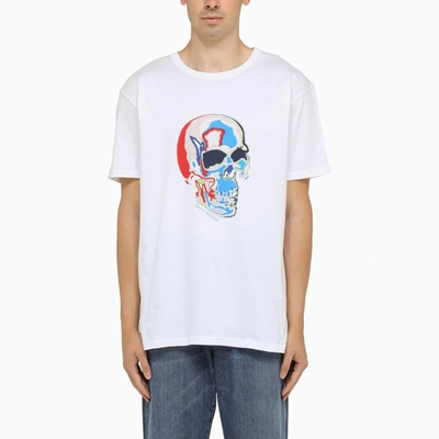 Alexander Mcqueen Solarized Skull Printed Cotton T-shirt In White,multicolor