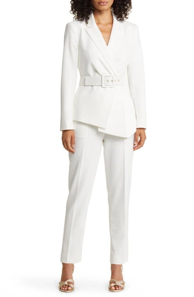 Tahari Asl Peak Lapel Belted Blazer & Trousers Set In Ivory