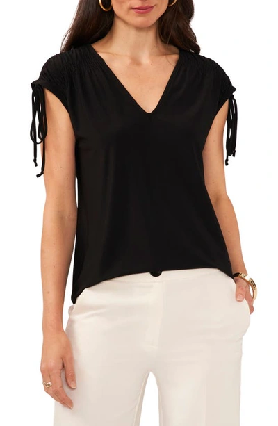 Vince Camuto Smocked Sleeveless Blouse In Rich Black