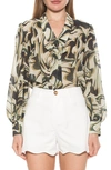 Alexia Admor Serena Long Sleeve Tie Neck Blouse In Green Multi