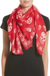 Alexander Mcqueen Skull-print Silk-chiffon Scarf In Coral/ Beige