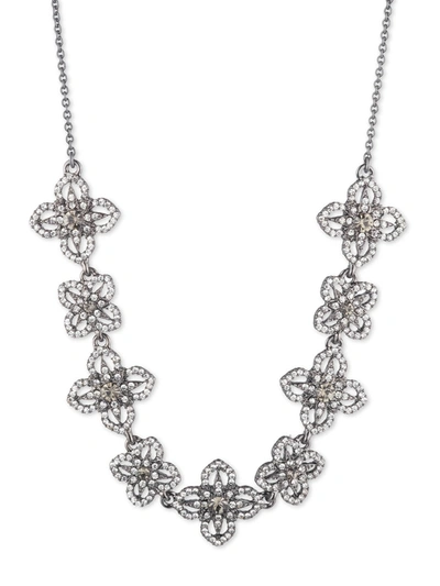 Marchesa Gold-tone Crystal Openwork Flower Statement Necklace, 16" + 3" Extender In Black Diamond