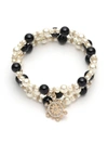 Marchesa Gold-tone 3-pc. Set Crystal Starburst & Imitation Pearl Stretch Bracelets In Black