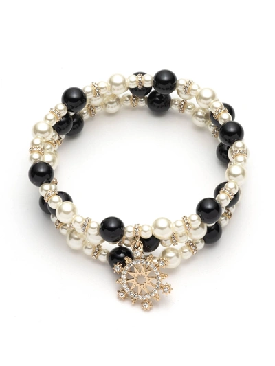 Marchesa Gold-tone 3-pc. Set Crystal Starburst & Imitation Pearl Stretch Bracelets In Black