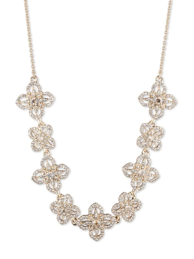 Marchesa Gold-tone Crystal Openwork Flower Statement Necklace, 16" + 3" Extender