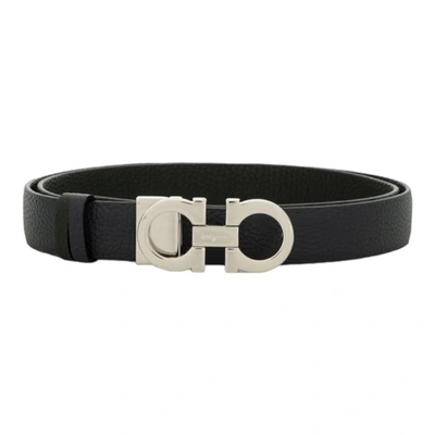 Ferragamo Gancini Leather Reversible Belt In Grey