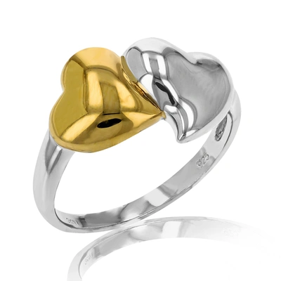 Vir Jewels Two Hearts Fashion Ring In Yellow Gold Plated Over .925 Sterling Silver