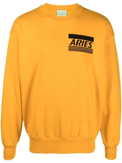 Aries Logo-print Crewneck Sweatshirt In Senape