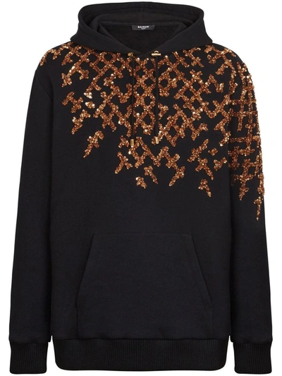 Balmain Embroidered Hoodie In Black