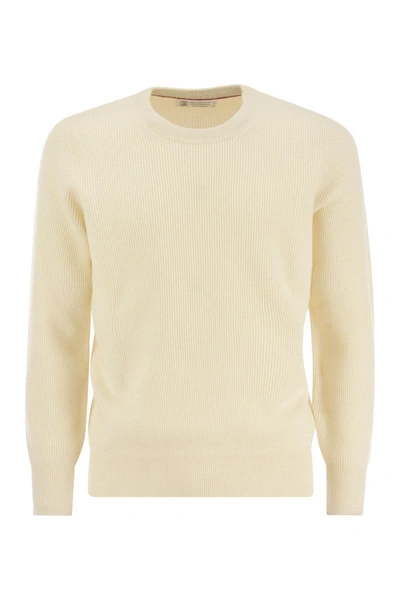 Brunello Cucinelli Cashmere English Rib Sweater In White