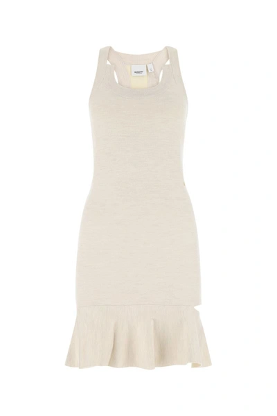 Burberry White Silk Mini Dress In Beige