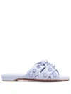 Christian Louboutin Criss-cross Straps Flat Leather Sandals In Clear Blue