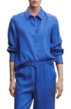 Mango Linen Button-up Shirt In Medium Blue