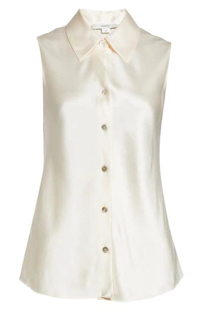 Vince Silk Button-up Blouse In Beige