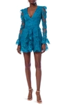 Helsi Lily Sequin & Lace Long Sleeve Minidress In Teal