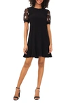Cece Floral Eyelet Puff Sleeve Minidress In Rich Black
