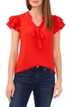 Cece Ruffle Tie Neck Top In Fireball Red