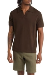 Nn07 Ryan 6311 Cotton & Linen Johnny Collar Polo In Demitasse