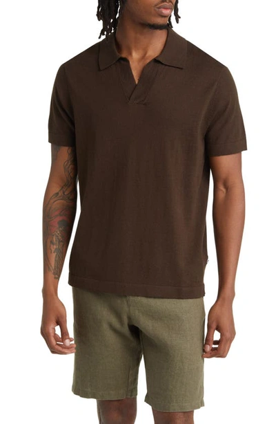 Nn07 Ryan 6311 Cotton & Linen Johnny Collar Polo In Demitasse